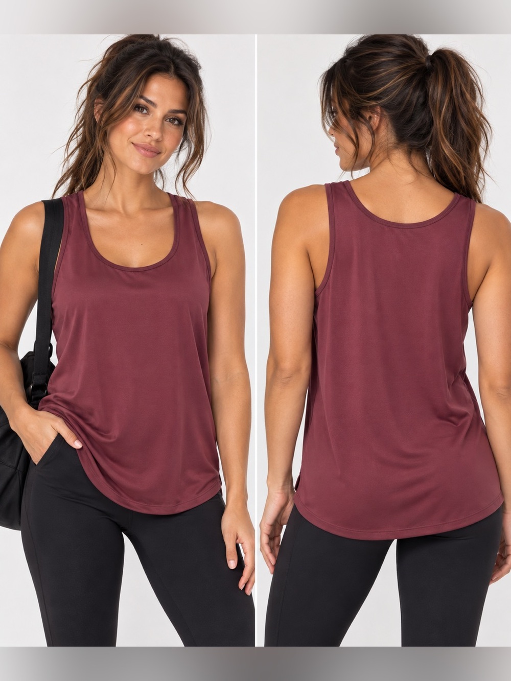 Duluth Trading Co Maroon Plum Scoop Neck Athletic Gym Lightweight Tank Top Large